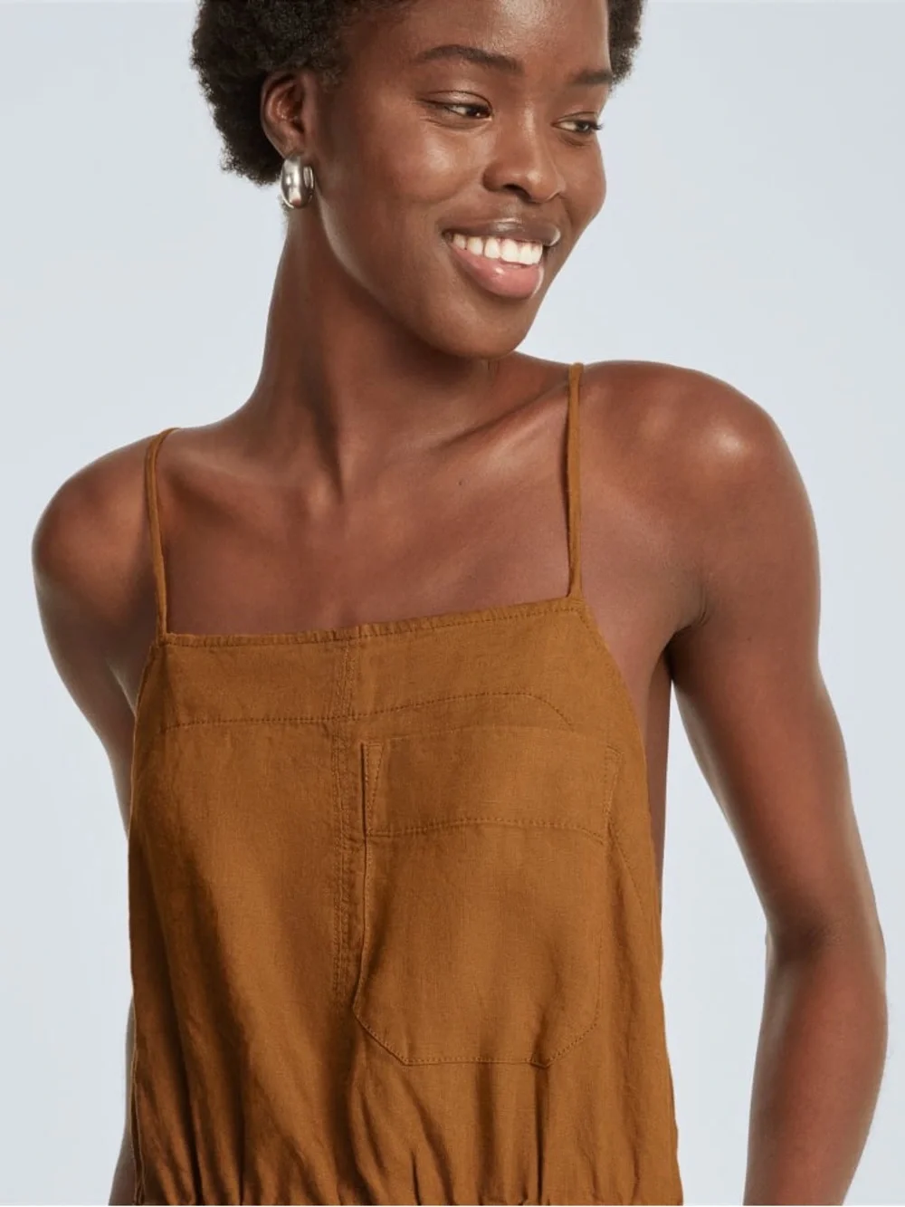 Everlane Linen Shoestring Apron Jumpsuit Spice Brown Small S Wide Leg Boho